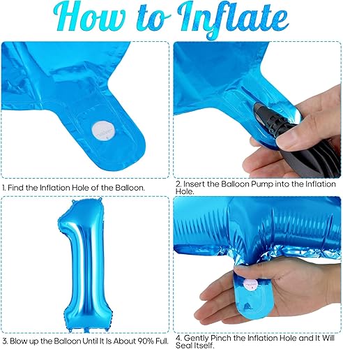 Miniatura 7 de Globo azul número 1 de 40 pulgadas, globos grandes de aluminio con helio, globos gigantes gigantes de Mylar número 1 para 1 primer cumpleaños,