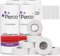 Vista 16 de Perco Etiquetas amarillas de 2 líneas, 8 rollos, 1 manga, 6,000 etiquetas de precio en blanco y fecha para pistolas Perco de 2 líneas de precio