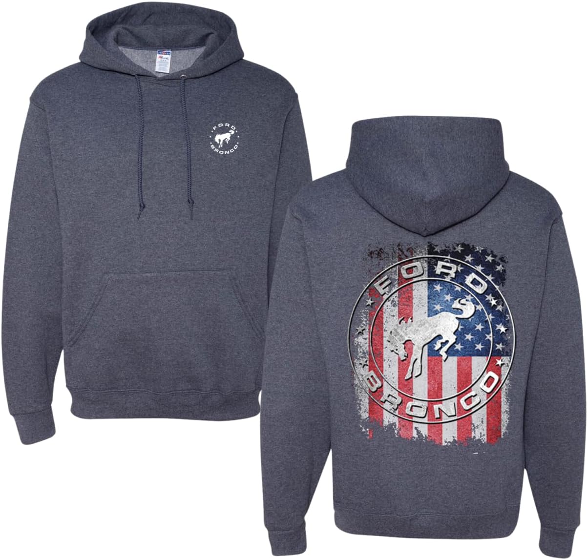 Wild Bobby US Flag Ford Bronco Cars and Trucks Front and Back Unisex Hoodie Sweatshirt