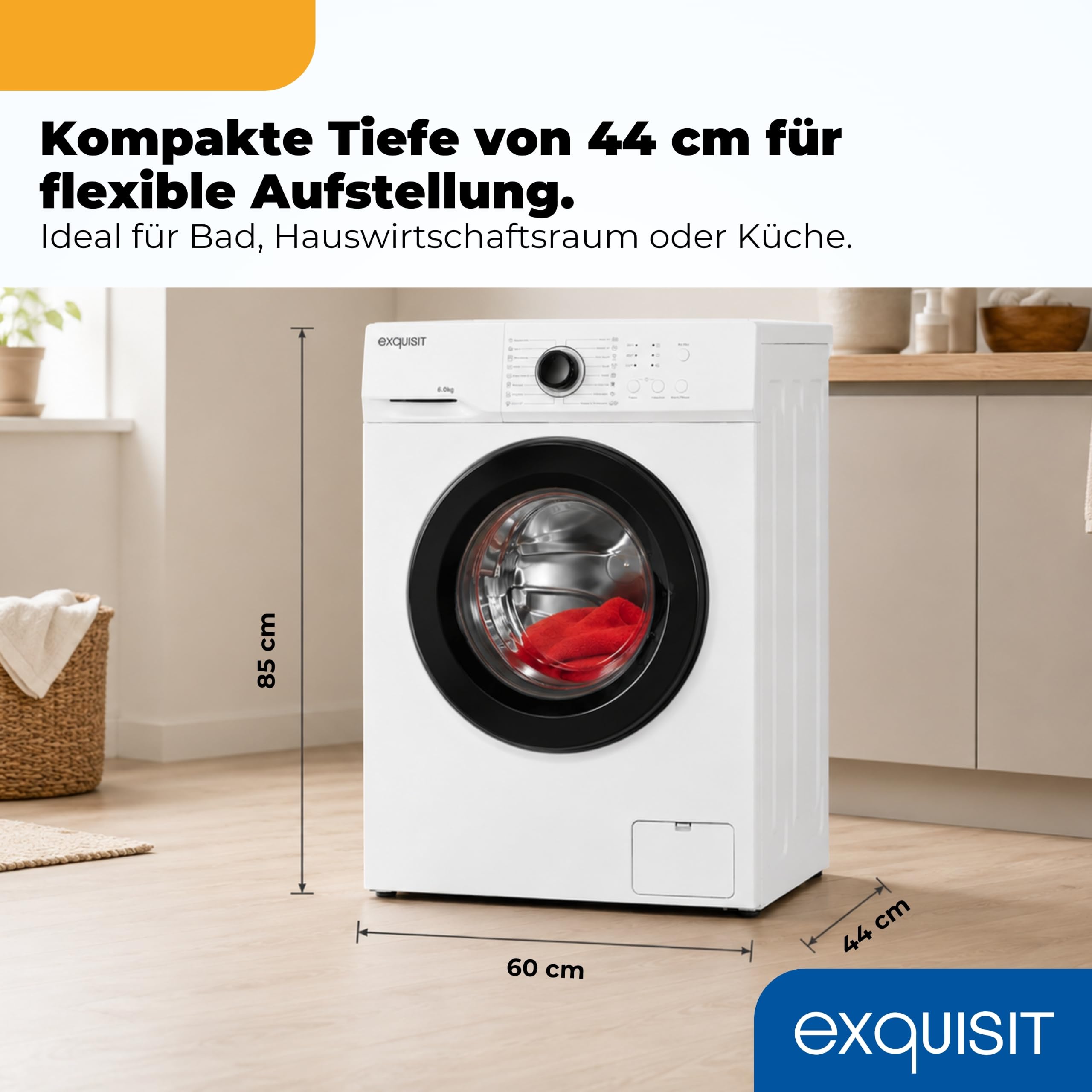 Exquisit Waschmaschine 6 kg Energieklasse A 16 Programme Aquastop 1000 U/min 44 cm Tiefe WA56110-020A Weiss