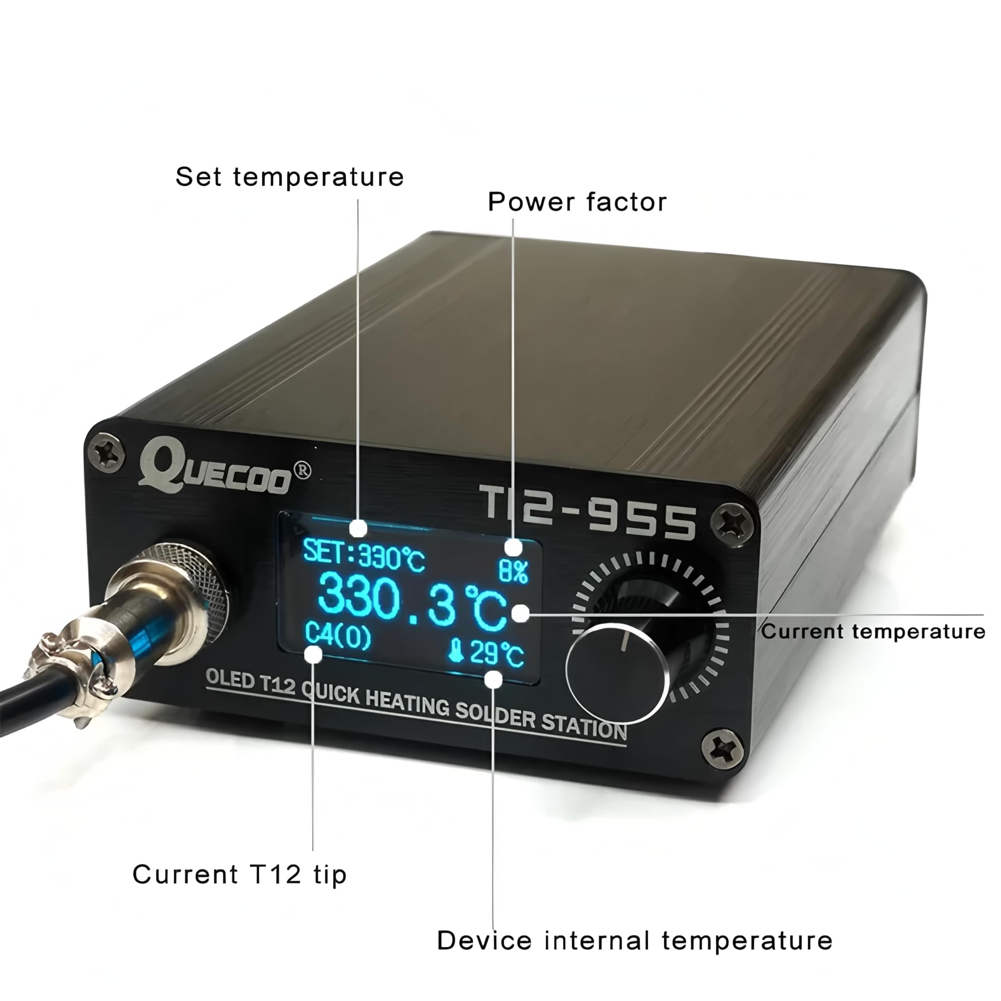 Estación de soldadura electrónica QUECOO STM32 V2.1S T12-955 soldador 1.3 pulgadas digital con punta para soldar mango 9501 (Kit T12-955 III)