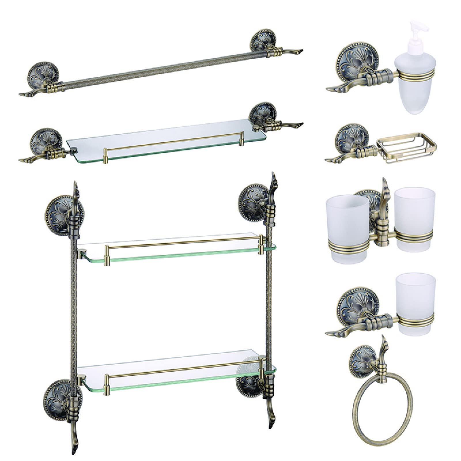 Set de Baño Cromado Zirconio Dorado Toallero de Papel Higiénico Dispensador de Jabón Toallero de Baño Colgante de Baño, Doble Varilla - Titanio Dorado