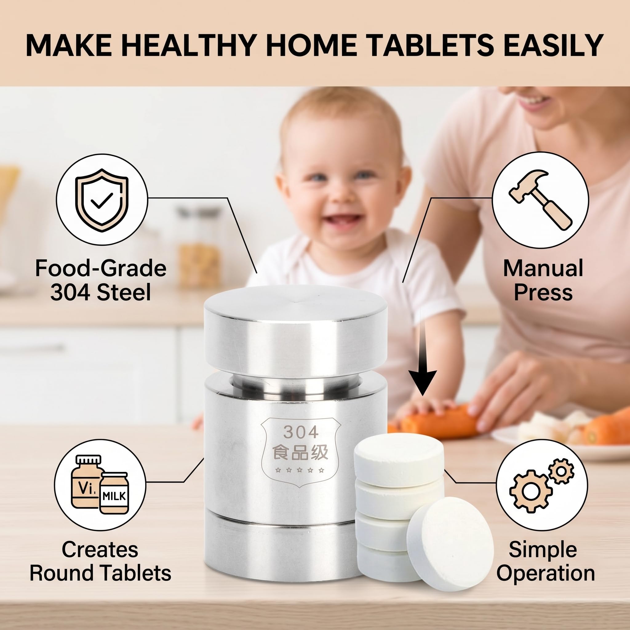 Pressa per Latte in Polvere, pressa per Tablet Facile da Usare per Cucina