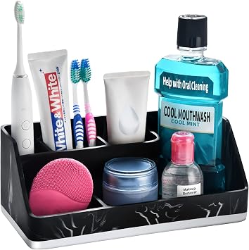 Bathroom Sink Organizer, Toothbrush Holder for Bathroom Counter, Black