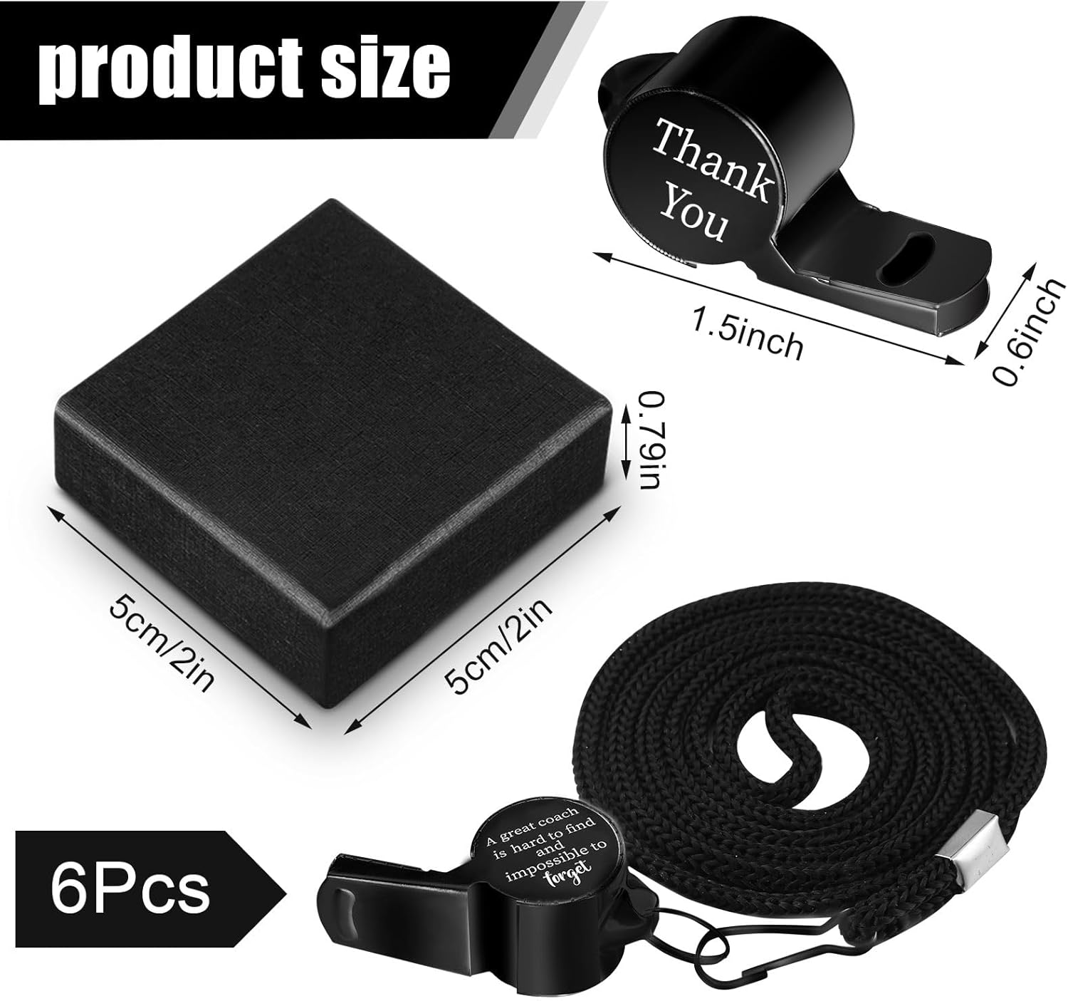 Oudain 6 Set Coach Whistles Soccer Coach Gifts for Men Stainless Steel Whistle with Gift Box Thank You Engraved Whistle Gifts for Golf Referees