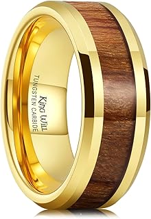 Nature Koa Wood Inlay Tungsten Carbide Wedding Ring 8mm Silver/Black/Gold/Green/Rose Gold/Blue Wedding Band for Men High Polished Anniversary Rings Comfort Fit Size 6-15