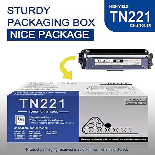 Miniatura 5 de TN221 Cartucho de tóner negro de alto rendimiento compatible con TN221 de repuesto para impresora Brother HL-3140CW 3150CDN 3170CDW MFC-9130CW