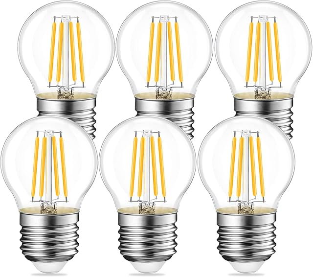 TopLeder E27 Screw Bulb 6 Pack, LED Light Bulb 2700K Warm White 6W (Equivalent to 60W) 640LM, Non-Dimmable, G45 Golf Ball Bulb SES, Mini Globe Clear LED Filament Bulb