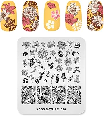 KADS Nail Stamp Template Stamping Plate Nail Art Plate Maple Leaf & Peach Blossom & Squirrel & Hedgehog & Dolphin(Nature 050)