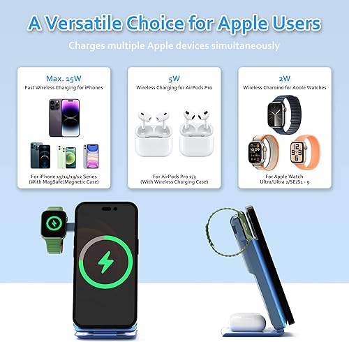 Miniatura 2 de Miady Cargador portátil inalámbrico magnético 4 en 1 de 10000 mAh, banco de energía de carga rápida de 22.5 W, estación de carga inalámbrica para