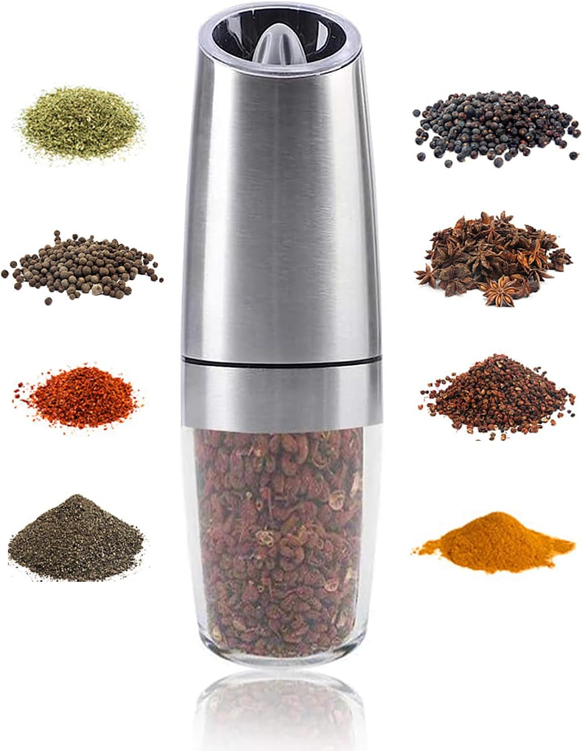 Electric Pepper Mill, Electric Pepper Mill, Luminous Pepper Mill, Salt Pepper, Spice Rock, Gravity Sensor, Just Tilt to Grind, Stainless Steel, ABS Plastic, Stainless Steel, PBT Resin