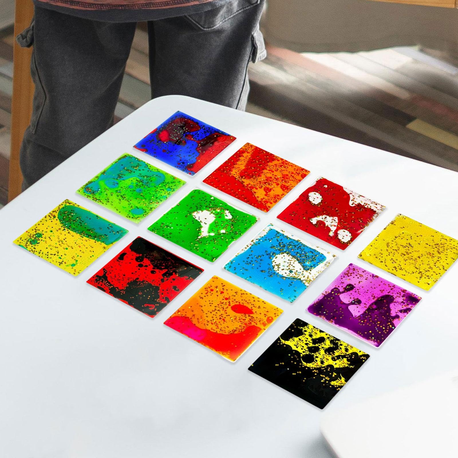 perfeclan 12 Stücke sensorisches weiches Gel flüssiges Spielzeug, Flüssigbewegungsspielzeug, Osterkorb Stuff, tragbares beruhigendes Spielzeug für Kinder, Quadrat
