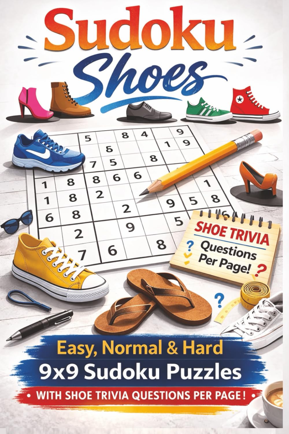 Sudoku Shoes: Easy, Normal & Hard | 9x9 Sudoku Puzzles | With Shoe Trivia Questions Per Page | 50+ Puzzles | 6x9 Inches, 110 pages | Solutions Included (Sudoku Trivia)