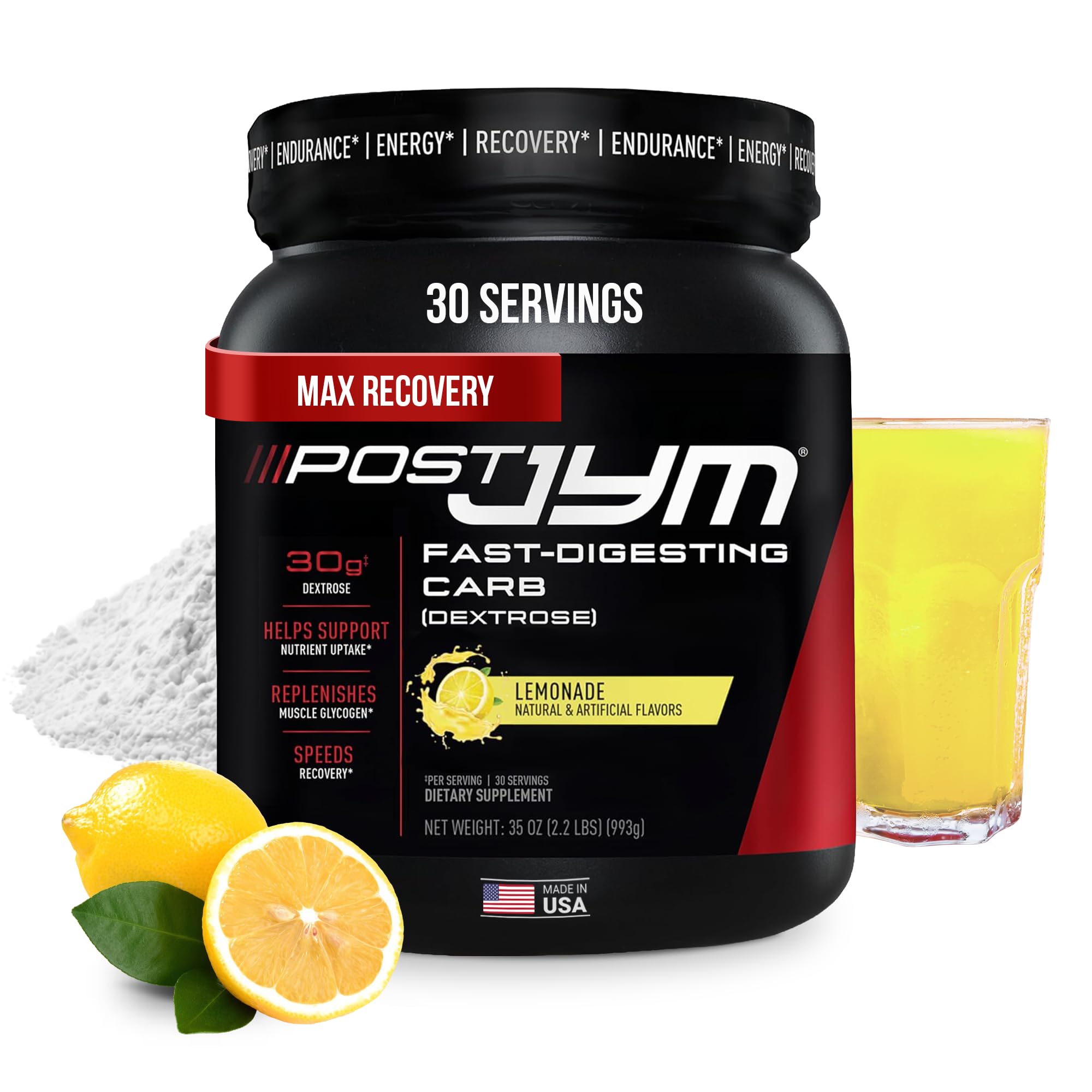 JYM Supplement Science Post JYM Lemonade Carb Fast Digesting Post Workout Recovery Powder Pure Dextrose, Glycogen Replenishment, Athletic Performance, Muscle Growth 30 Servings