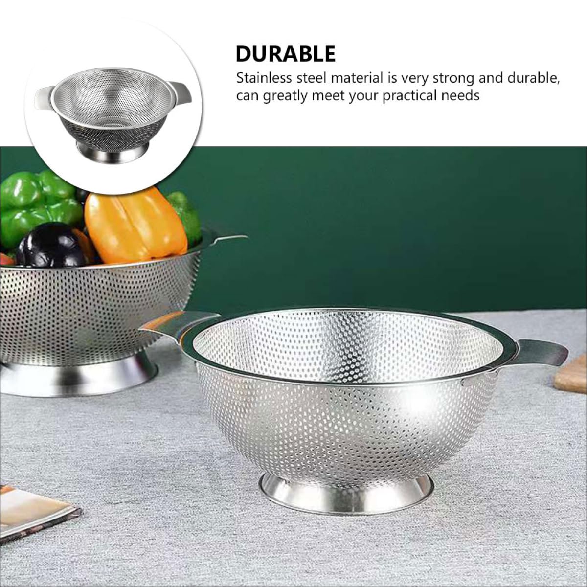 Colador de Arroz de Acero Inoxidable Malla Fina 22,5 Cm, Cesta Multifuncional para Escurrir Verduras y Frutas, Filtro de Drenaje para Cocina Resistente y Compacto