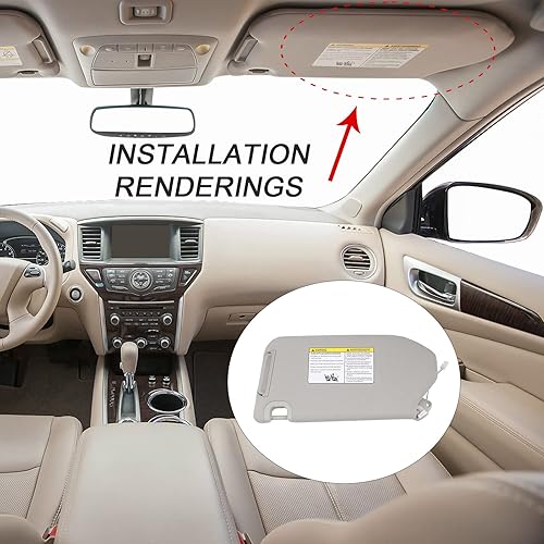 Miniatura 6 de DICMIC Visera solar del lado del pasajero derecho para Nissan Pathfinder 2013-2018 Infiniti QX60 2013 Infiniti JX35 2013 Reemplazo # 96400-9PB0A,