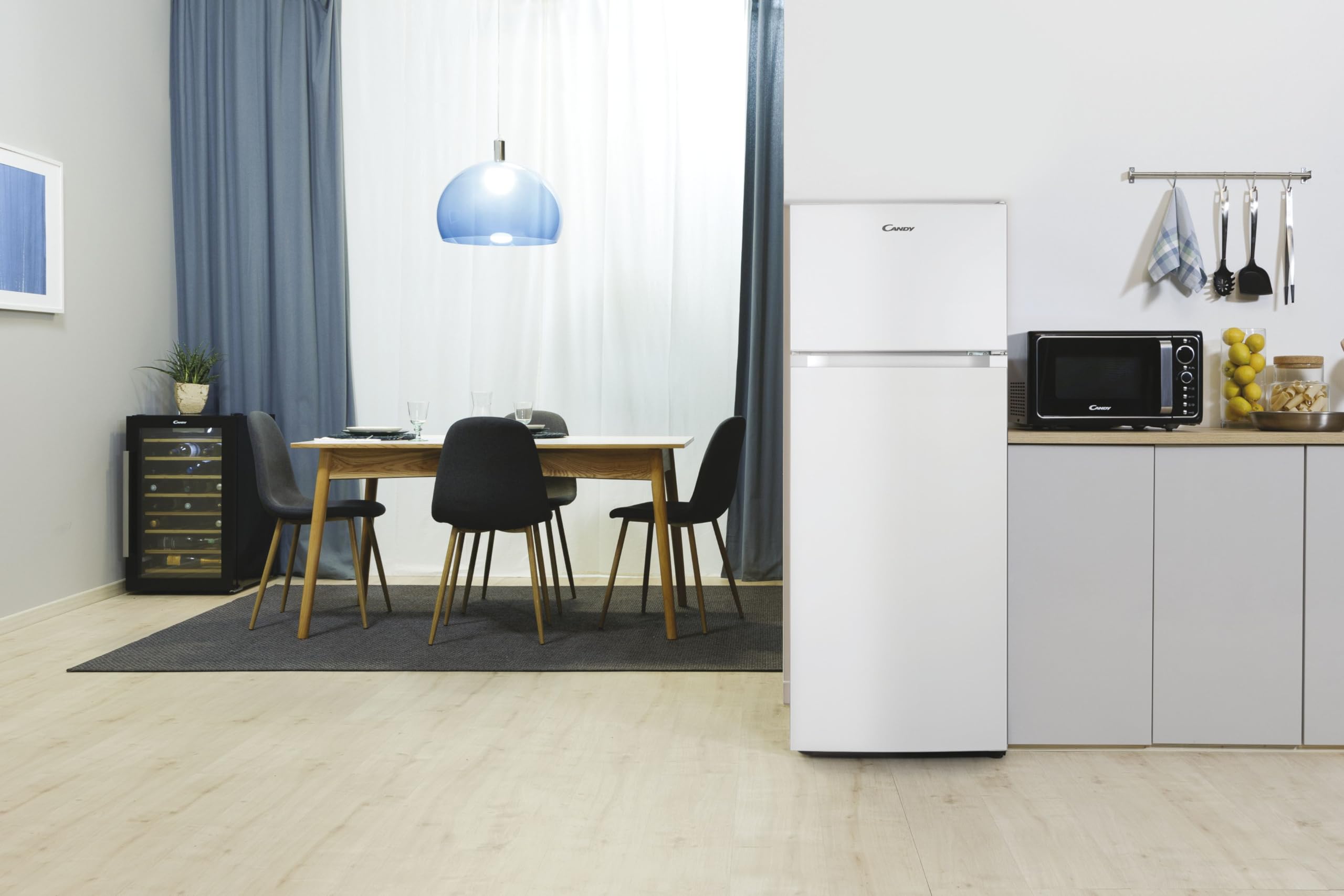 Candy - Réfrigérateur double-portes CDG1S514EW - Réfrigérateur Combi, 211L, technologie statique, éclairage LED, porte réversible, 41DB, alarme de porte, largeur 55 cm, hauteur 1,45 m, blanc