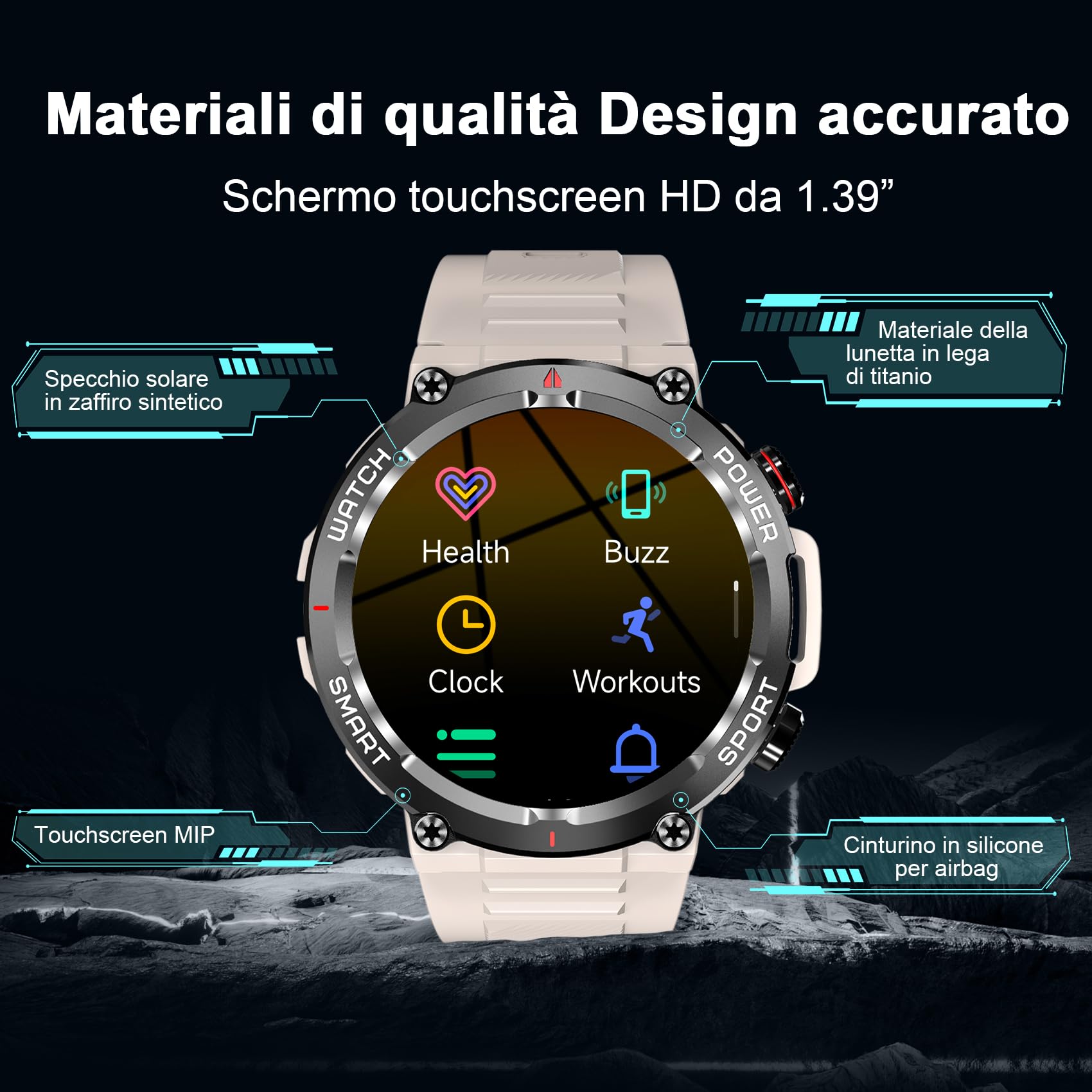 IOWODO Smartwatch Uomo,Orologio Fitness Chiamate Bluetooth,Smart Watch Militari Tracker con Cardiofrequenzimetro,SpO2, Monitoraggio del Sonno,100+ modalità Sport Compatibile Android con iOS