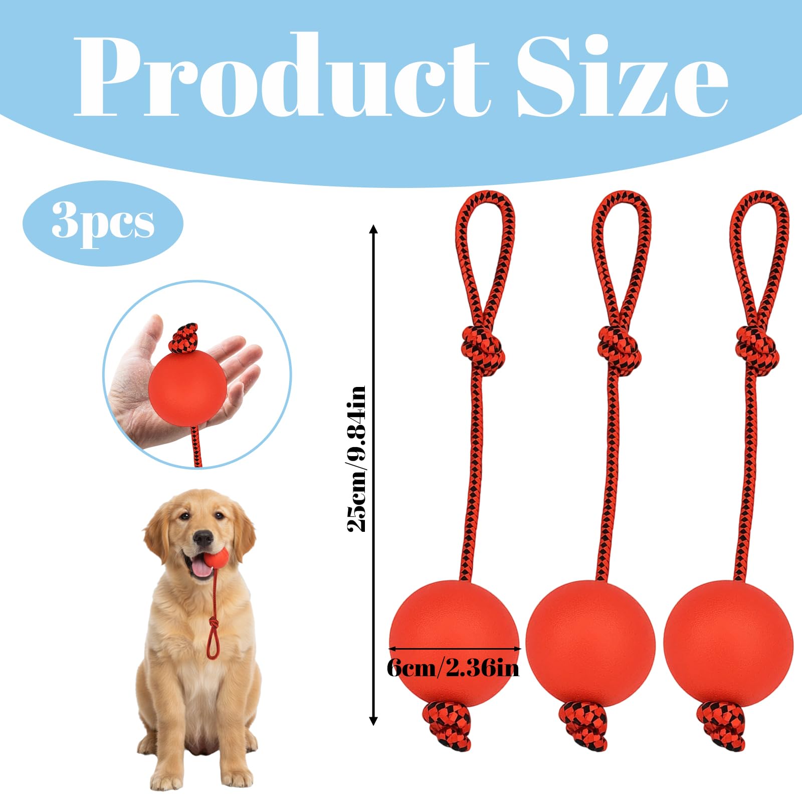 Bodeshis 3 Pcs Ball on a Rope for Dogs Diameter 6cm Dog Ball on Rope Toy - Image 2