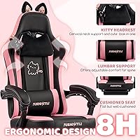 Vista 3 de Silla de juegos con reposapiés, sillas cómodas y femeninas para videojuegos con orejeras de gato, cojín de muelles de bolsillo, soporte lumbar