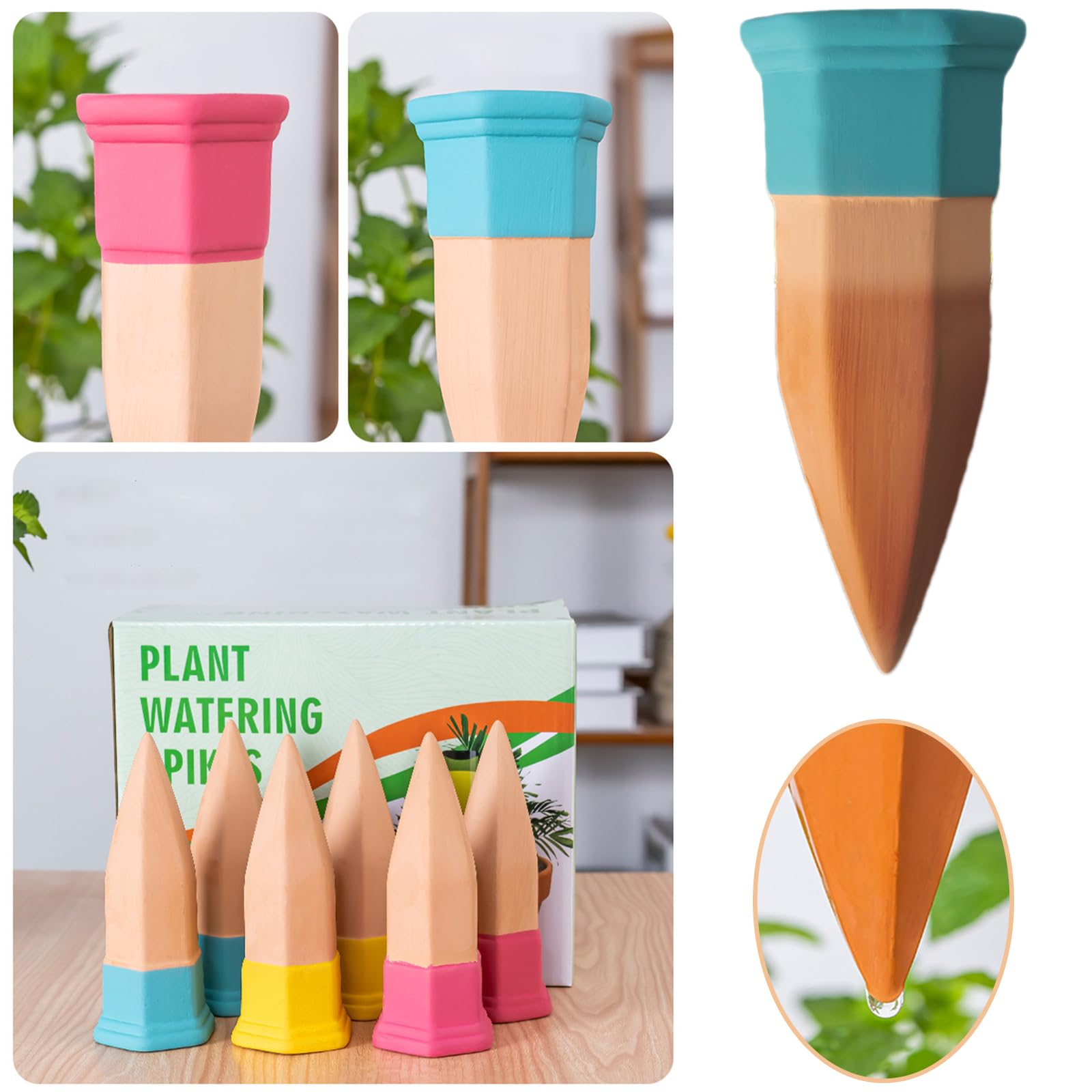 Lot de 6 Oyas A Planter Terre Cuite, Arrosage Goutte à Goutte Ollas Terre Cuite, Système d'Irrigation Arrosage Automatique et Ecologique pour Plante d'Intérieur et d'Extérieur en Vacances
