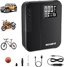 Woowind Portable Air Compressor Electric Wheel Inflator, Rechargeable Electric Air Pump for Car, Bicycle, Motorcycle, Balls(Black)