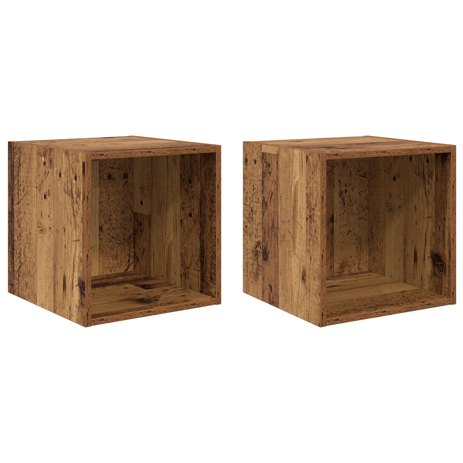 2er Set Wandregal Schwebend Rustikales Design Altes Holz 37x37x37cm Klein Bücherregal Deko für Wohnzimmer