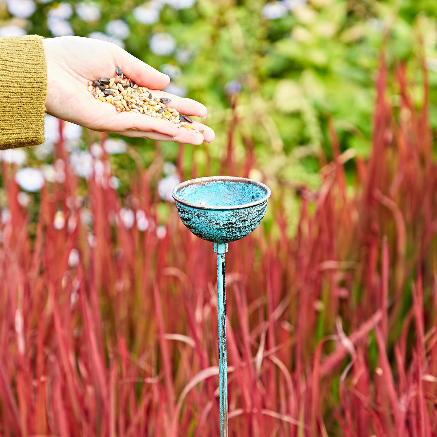 Paper High Blue Recycled Iron Distressed Rain Catcher - Plant Support - Bird Feeder - Bird Bath - Garden Ornament Feature - Metal Garden Ornament (Small)