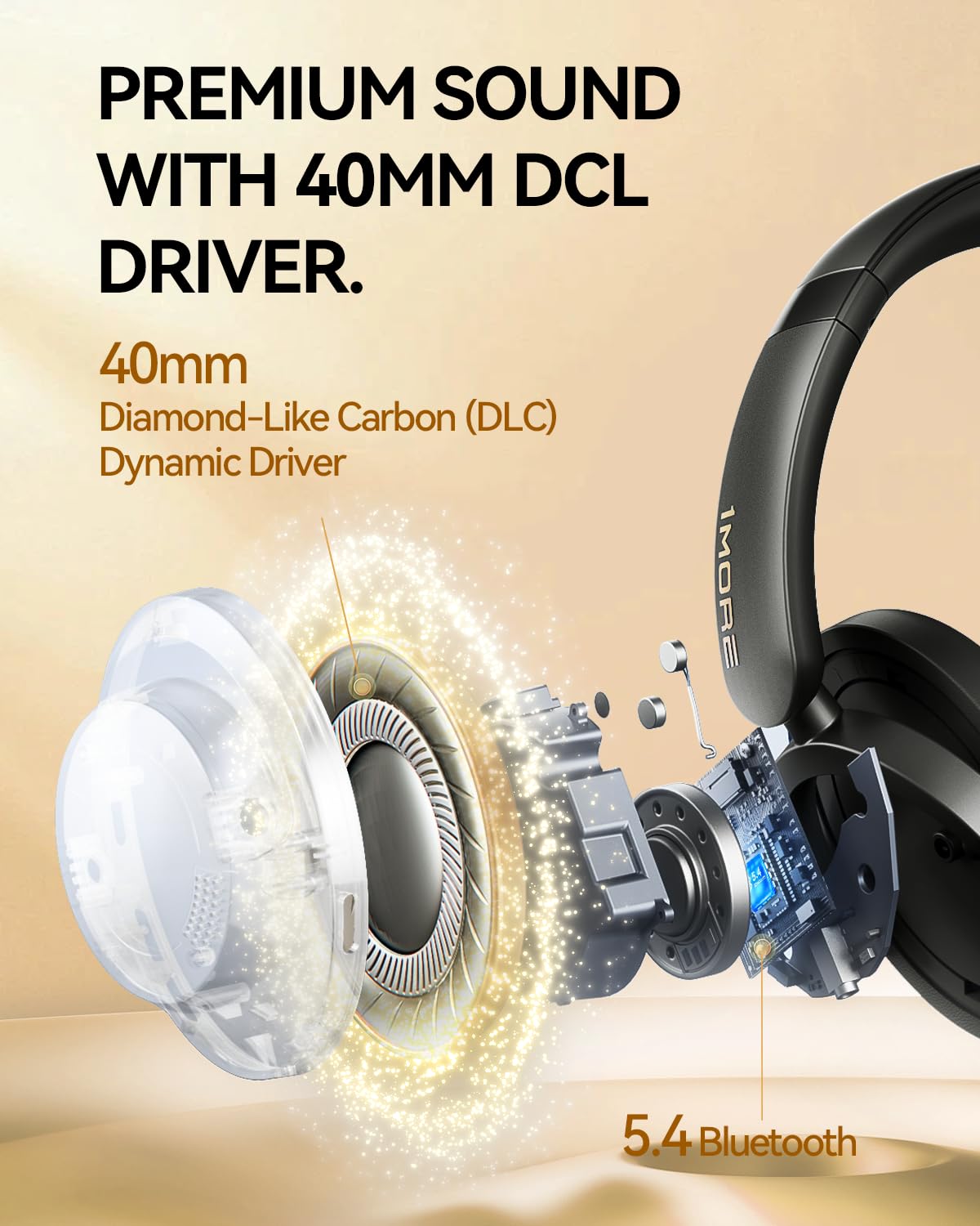 1MORE Casque Bluetooth supra-auriculaire, casque sans fil à réduction de bruit avec LDAC, audio sans fil haute résolution, Bluetooth 5.4, QuietMax ANC, ajustement confortable, appels clairs, 100