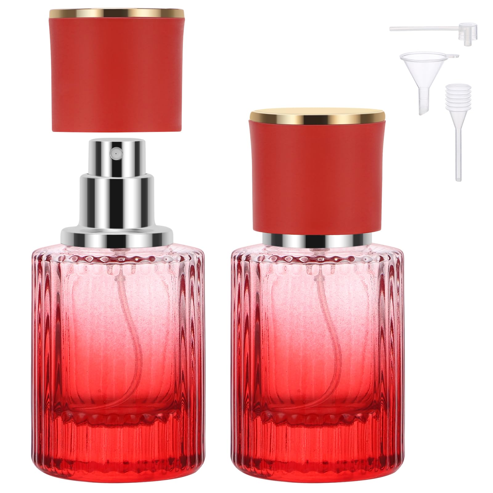 Segbeauty 1oz Perfume Spray Bottle, 30ml Red Vintage Refillable Perfume Bottle Glass Sprayer Bottles for Women, 2Pcs Large Cosmetic Cologne Travel