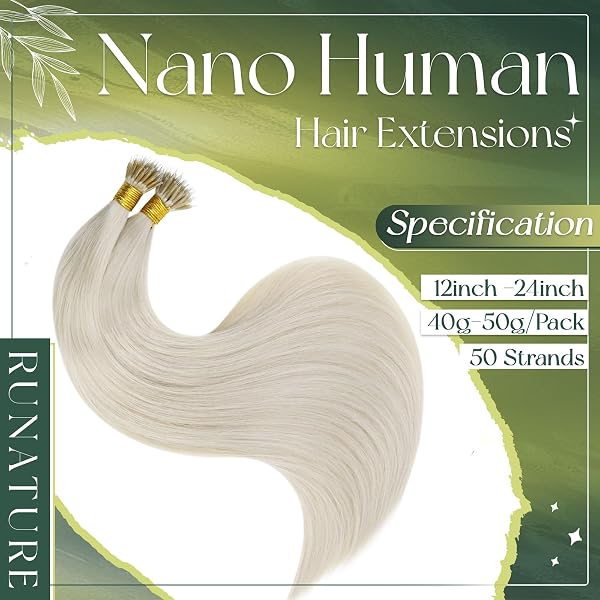 RUNATURE 24 Inch Nano Beads Hair Extensions Human Hair Blonde Nano Hair Extensions Real Human Hair White Blonde Invisible Nano Rings Straight Remy Hair 50g/50s #800 - 2