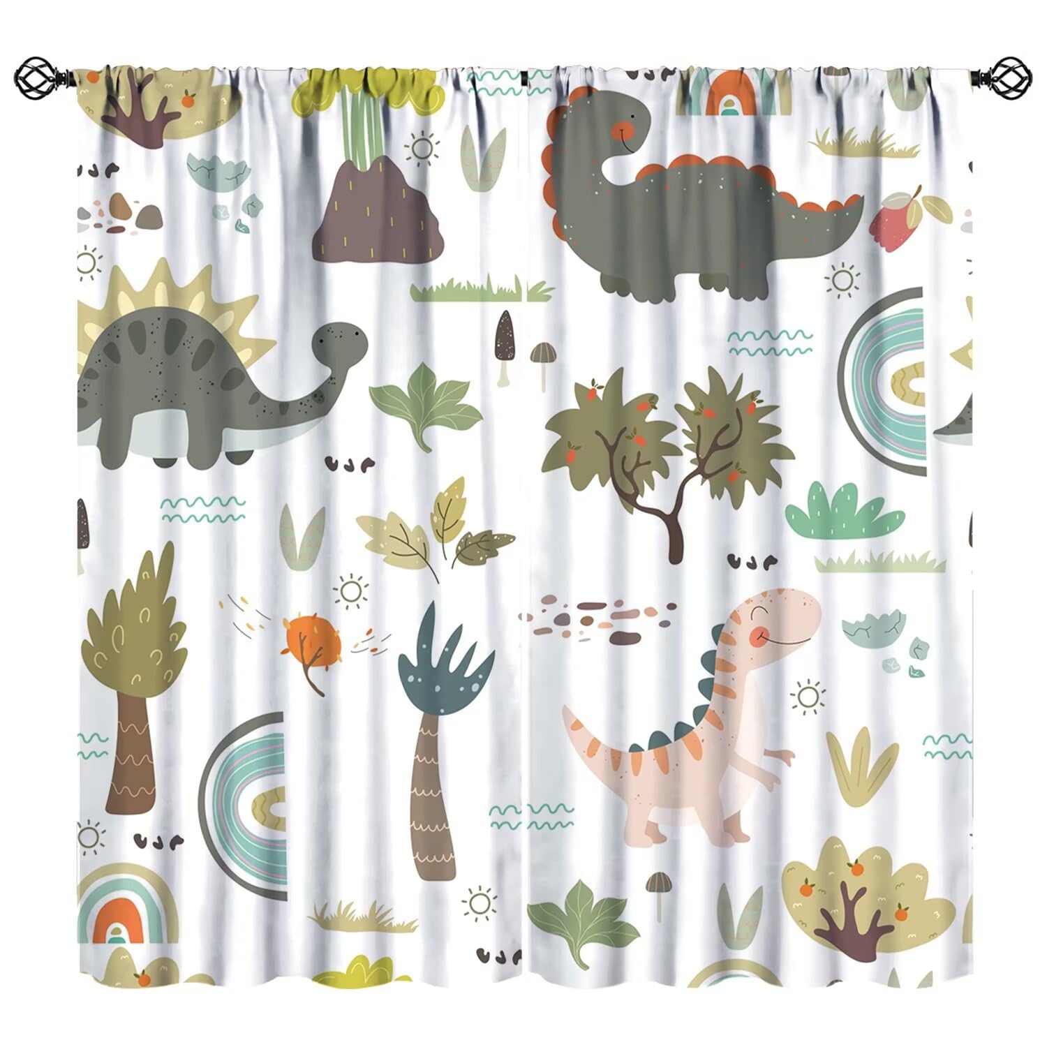 JESTRONRY Cartoon Dinosaur Window Curtains,Cute Dino Plants Rainbows Funny Animal Pattern Window Treatments for Boys Girls Kids Nursery Living Room Bedroom Decor 84" W X 84" L (Blackout)
