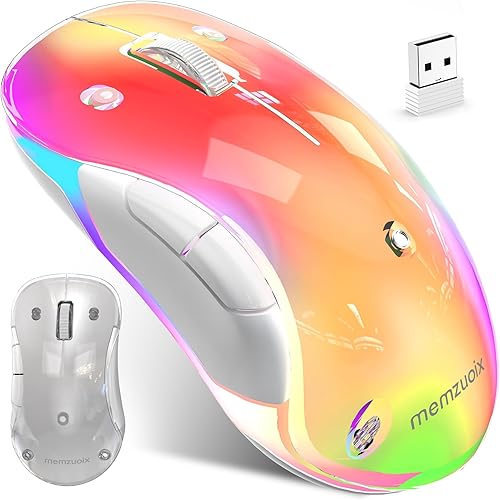 Miniatura 12 de memzuoix ratón inalámbrico estético de 2.4G - Fundas personalizables y iluminación LED de ambiente - Diseño ergonómico recargable, 5 botones, 1200