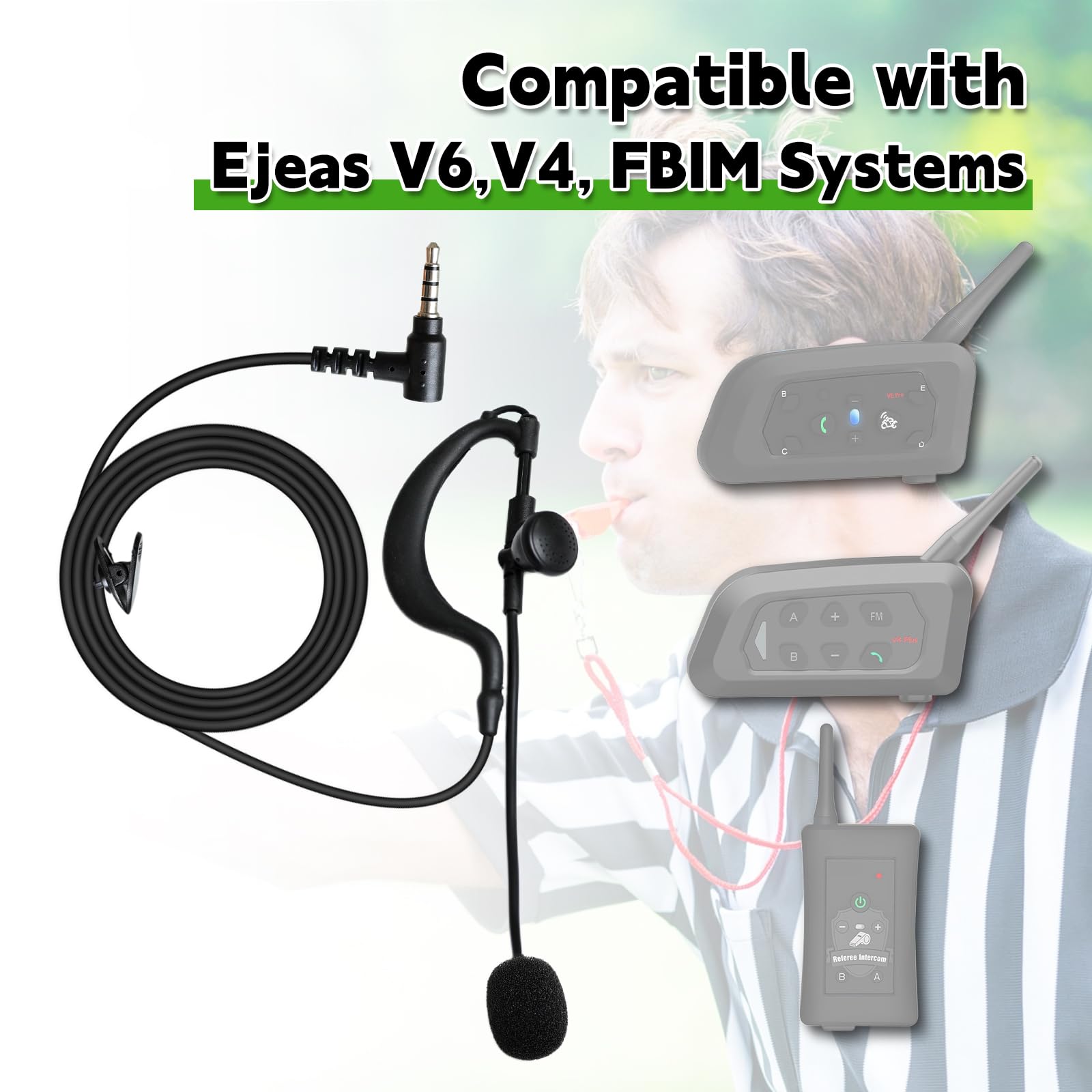 Auriculares profesionales de árbitro con gancho para la oreja, comunicación bidireccional dúplex completa para fútbol, fútbol, entrenador, juez, arbitraje, compatible con sistemas Ejeas V6, V4