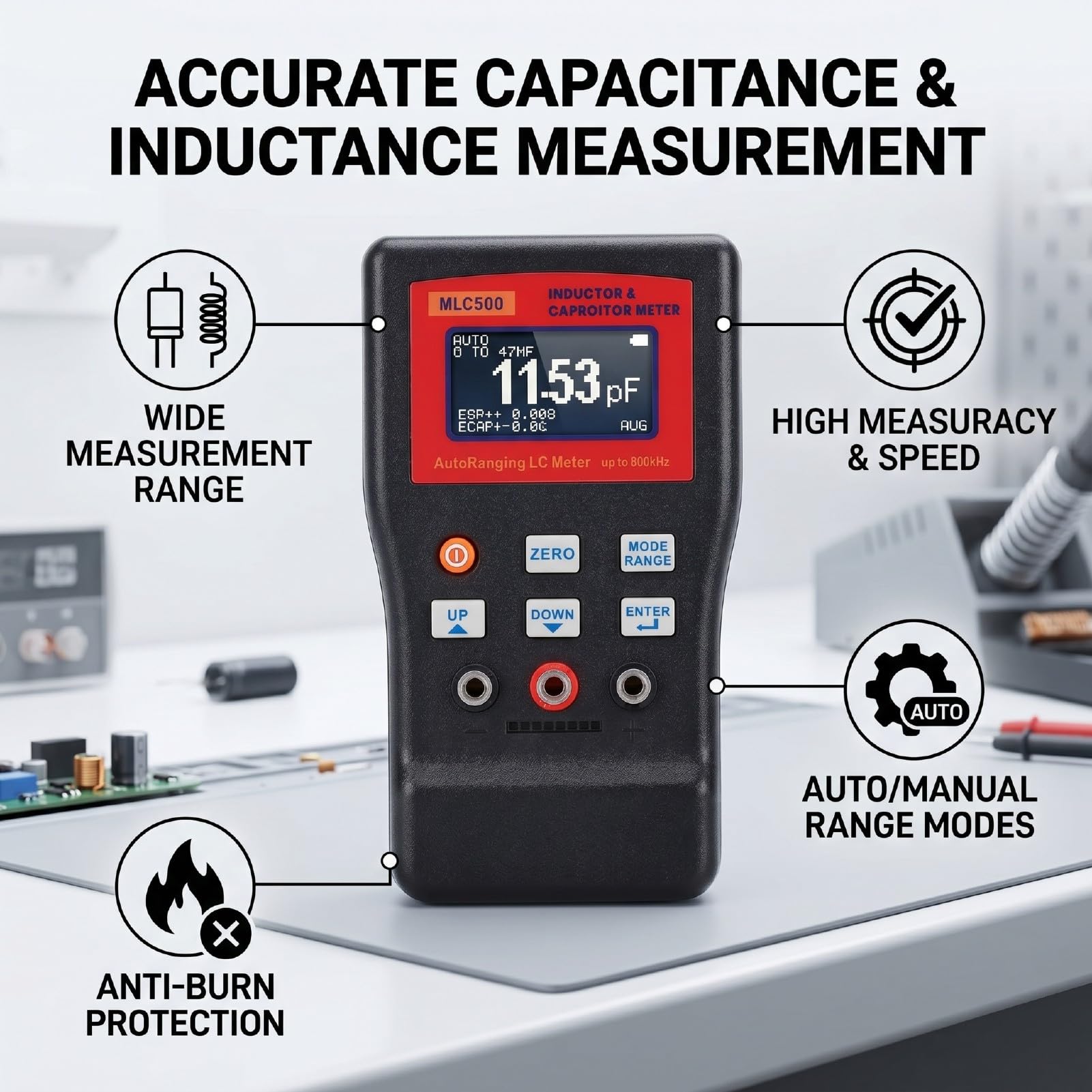 Eujgoov Tester Digitale a Portata Automatica del Misuratore di Induttanza di capacità 1pF-100mF 1uH - 100H per la Riparazione di Apparecchi HVAC