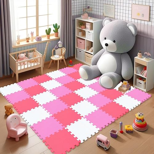 Miniatura 51 de qqpp Alfombrillas de goma EVA con 18 azulejos entrelazados de espuma para rompecabezas - Alfombra de juego para bebé para jugar Alfombrilla