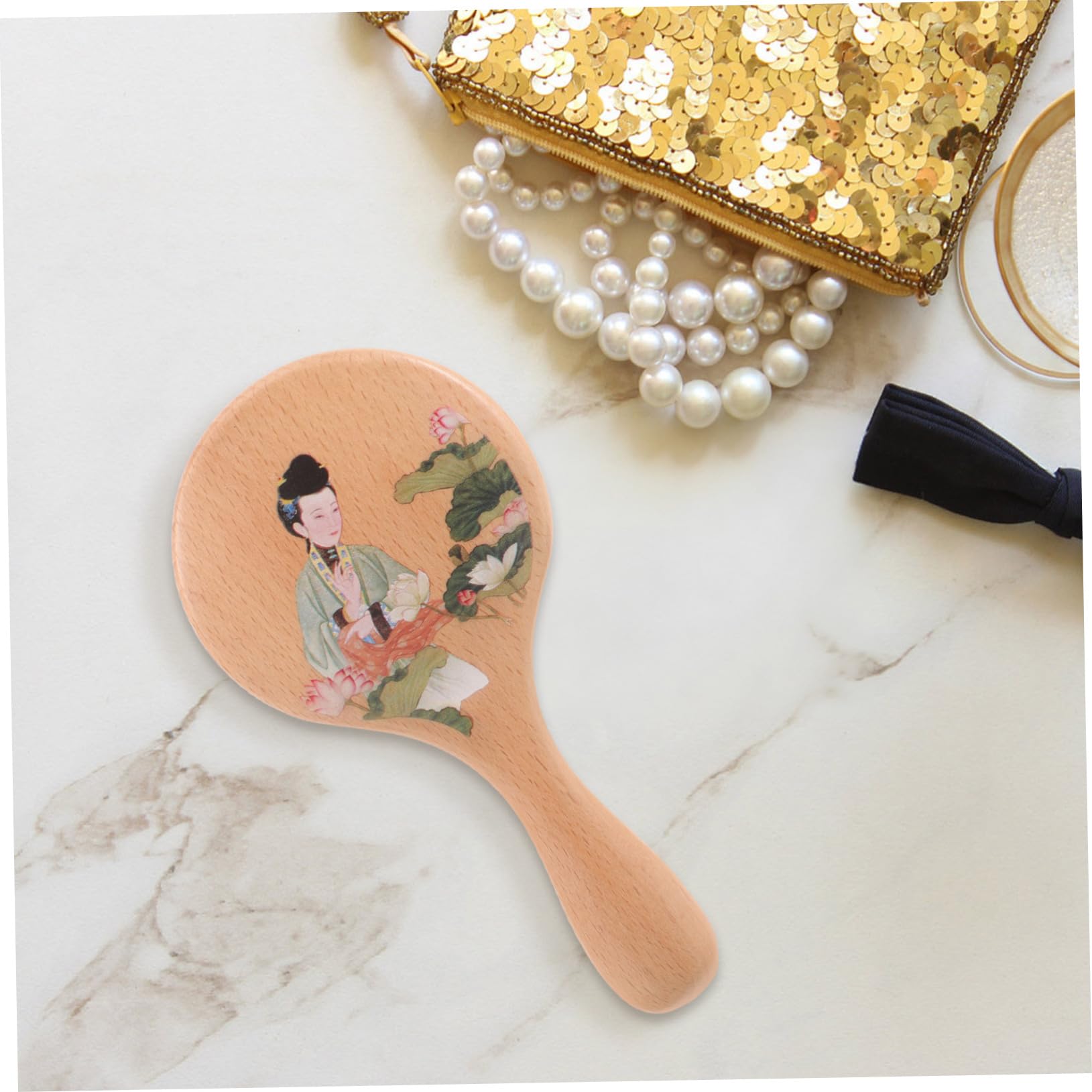 Espejo De Maquillaje De Madera Retro Espejo De Mano Portátil Diseño Vintage para y
