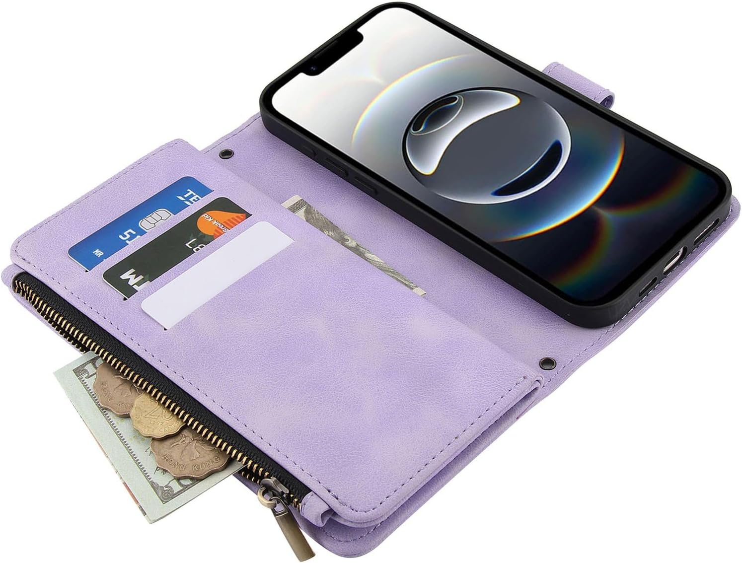 for Galaxy S26 Crossbody Wallet Case with Card Holder, PU Leather Magnetic Strap Zipper Pocket Phone Cover - Purple