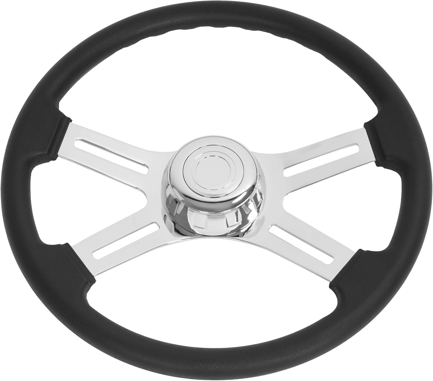 ALMULOO 18" Truck Steering Wheel 4-Spoke Chrome Steering Wheel for Trucks Compatible with Kenworth Peterbilt Volvo Freightliner Steel Black