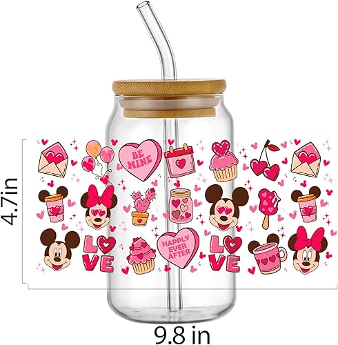 Miniatura 5 de Elitles Made Adhesivos de transferencia de vasos UV DTF para San Valentín para vidrio de 16 onzas, 5 hojas de amor, corazón, caricaturas,