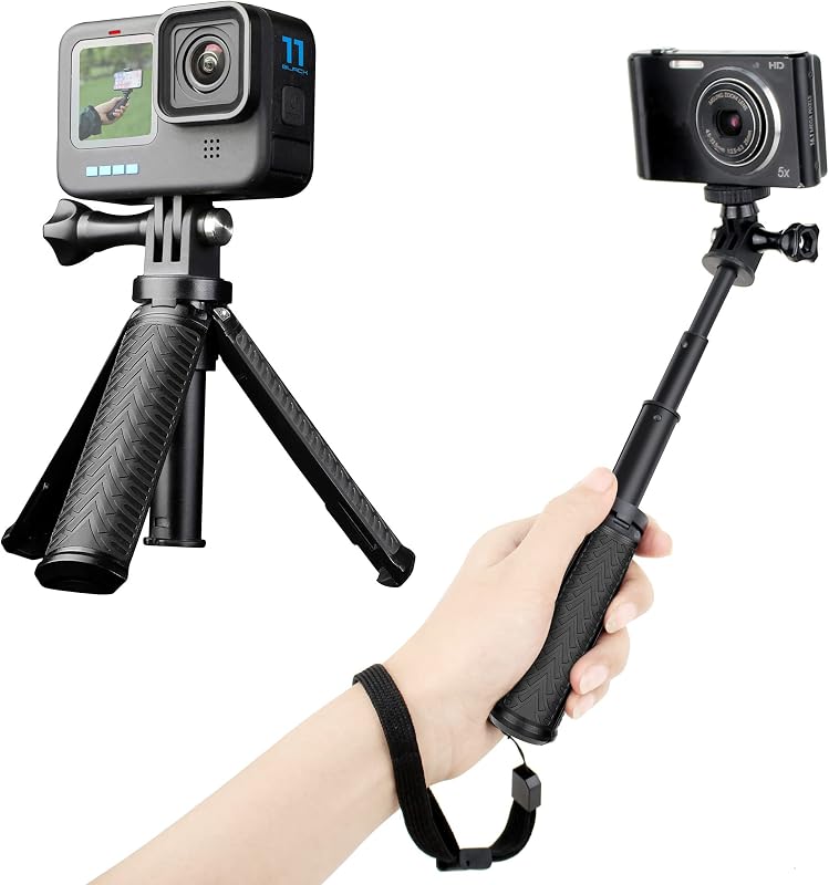 Mini Selfie Stick Tripod for GoPro Hero 13 12 11 10 9 Max Mission | Portable Action Camera Handle Grip, Extension Pole for DJI Osmo Action 6 5 Pro 4 Nano, Pocket Size Vlog Stand