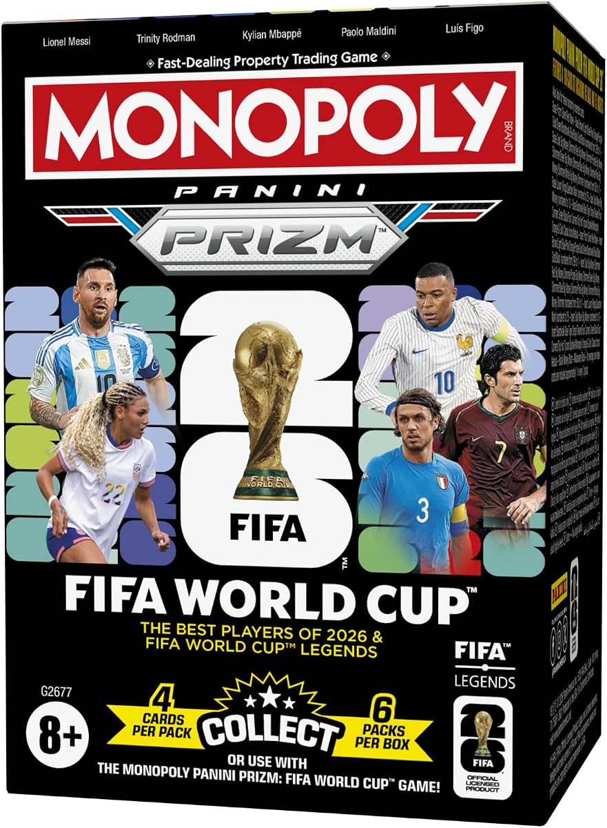 Monopoly Panini Prizm: FIFA World Cup Trading Cards Booster Box | Current Stars and Legends | 2+ Players, Ages 8+ | Gifts for Soccer Fans