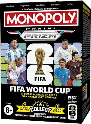 Monopoly Panini Prizm: FIFA World Cup Trading Cards Booster Box | Current Stars and Legends | 2+ Players, Ages 8+ | Gifts for Soccer Fans