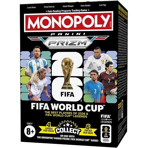 Monopoly Panini Prizm: FIFA World Cup Trading Cards Booster Box | Current Stars and Legends | 2+ Players, Ages 8+ | Gifts for Soccer Fans