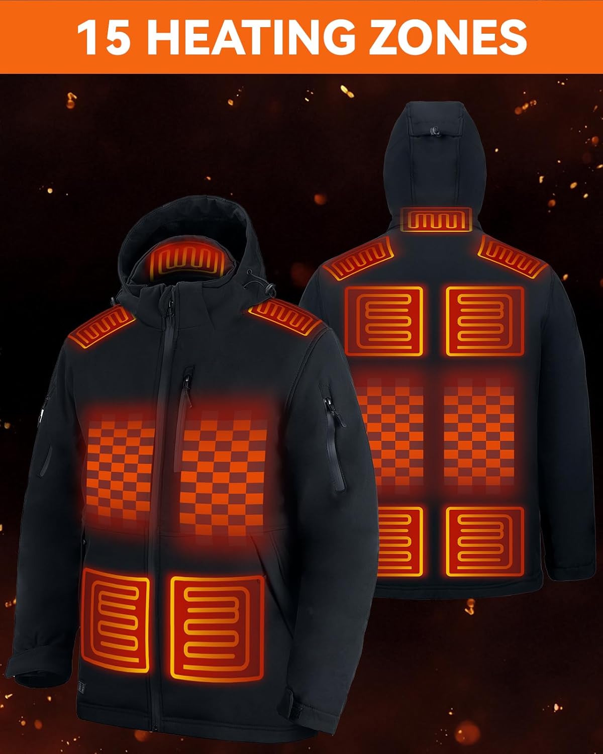 Heated Jacket for Men with Rechargeable Pack Included, Winter Outdoor Windproof Soft Shell Heating Jackets Coat - Image 3