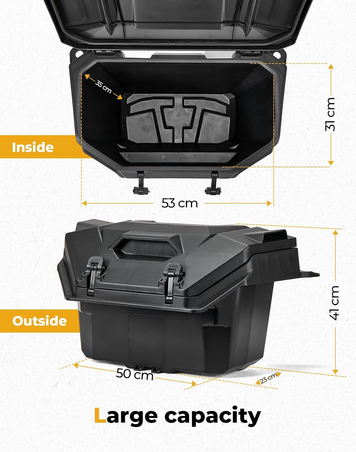 KEMIMOTO 2024/2025/2026 XP 1000 Rear Cargo Box 55QT Compatible with 2024/2025/2026 Polaris RZR XP 1000/4 Storage UTV Rear Bed Box Polypropylene Two Lockable Latches Replace 2884525