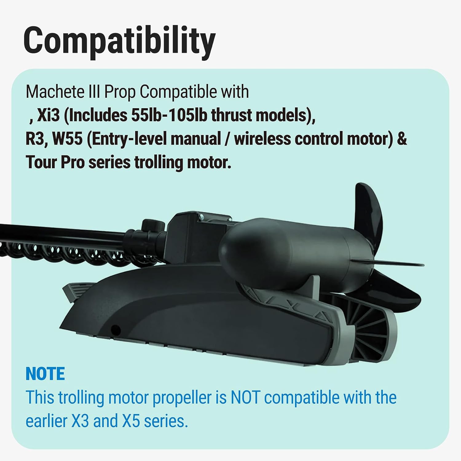 Machete III Propeller for Motorguide Trolling Motor, Replacement Xi5, Xi3, R3, W55 ＆ Tour Pro Series 3 Blade Prop, 3.5 inch Trolling Motor Propeller (Black)