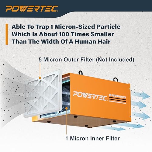 Vista 3 de POWERTEC 75113-P2 Filtro de aire de carbón activado, filtros interiores de 1 micrón para WEN 3417 AF1270/POWERTEC AF1044 AF1045/Powermatic PM1200