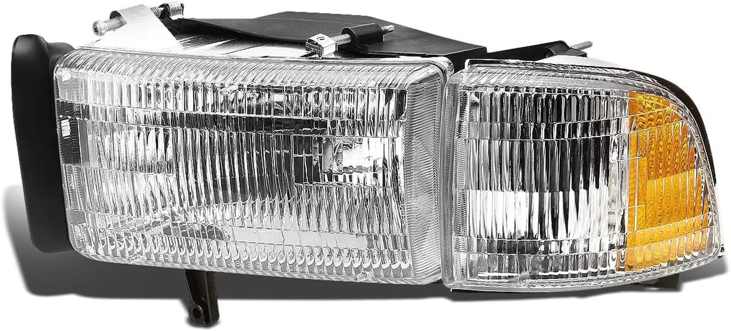 Auto Dynasty 4Pcs Headlights Assembly with Corner Lamp Compatible with Dodge Ram 1500 2500 3500 (Non-Sport Models) 94-02, Driver and Passenger Side, Chrome Housing Amber Reflector