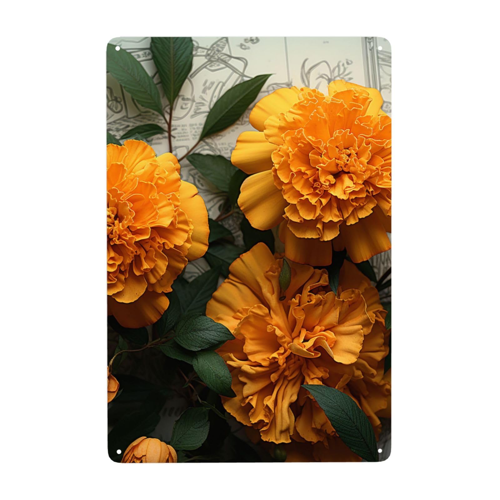 Fodpand White Vintage Tin Signs Metal Retro Wall Art Decor - Wall Hanging Decorative Plaque 8X12 Inch, Marigold Metal Signs For Home Yoga Cafes, Funny Metal Poster For Gifts